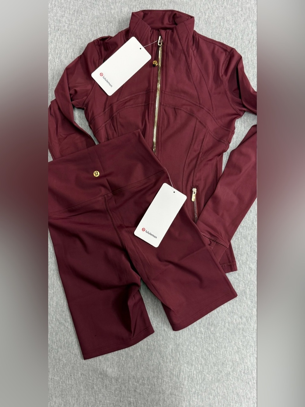 Lululemon athletica Women's Burgundy Zip Jacket & High-Rise Biker Shorts Set